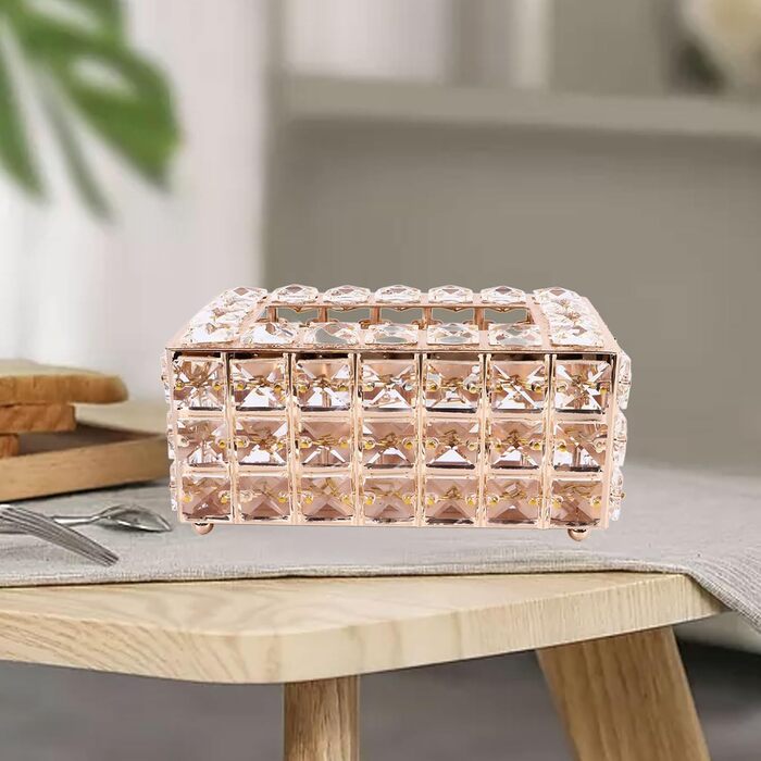 LEMCC Crystal Tissue Box Holder, Rectangular, Classic, Gold, Crystal, Iron