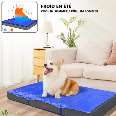 Ортопедичне ліжко для собак Vounot з знімною охолоджувальною підстилкою, 2 в 1, для маленьких собак, миється, 76x51x9 см (Сірий)
