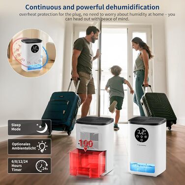 Електричний осушувач повітря 1600 мл, портативний, ультратихий, з автоматичним вимкненням та 7-кольоровим підсвічуванням для спальні, ванної кімнати та дому