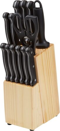 Amazon Basics Premium Knife Block Set - 9 Piece Black Kitchen Knife Set