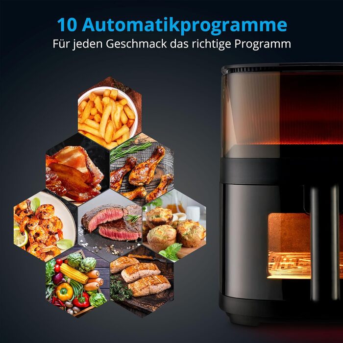 Аерофритюрниця MEDION X10 XL, 5 л, 1500 Вт, з вікном, автоматичні програми, функція розпилення води, хрустка їжа
