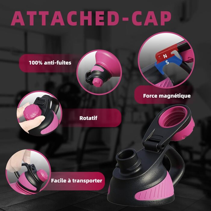 Fjbottle Stainless Steel Water Bottle 1900ML with Magnetic Lid, BPA FREE, Leak-Proof, Double-Walled Thermo Metal Bottle - Suitable for Carbonated Drinks, Sports Water Bottle for University, Fitness, Camping, Outdoor (Magenta)