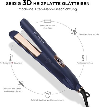 Випрямляч для волосся PARWIN PRO BEAUTY 2-в-1 з насадкою для локонів, іонізація, титанове покриття, LCD дисплей, 130°C-230°C