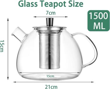 Скляна чайник HEMOLY 1,5 л з ситечком та підставкою для чаю, чайник зі скла, чайник для чаю