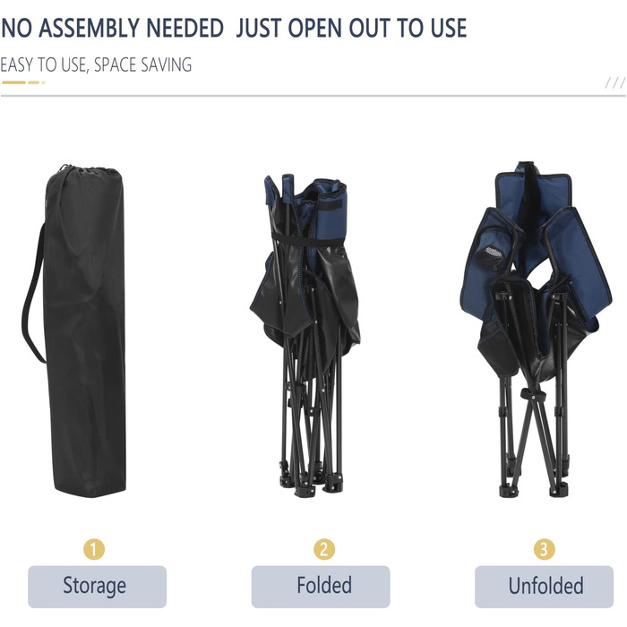 Набір кемпінгових стільців WOLTU 2 шт. з підставкою для ніг, блакитний - пляжний, рибальський, складаний стілець з підсклянником та сумкою для зберігання