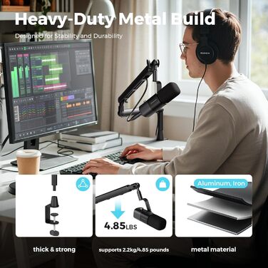 Підставка для мікрофона NearStream ST20 з поворотним кріпленням 360°, регульована висота та адаптер 3/8-5/8 - для подкастів, стрімінгу, геймінгу, офісу