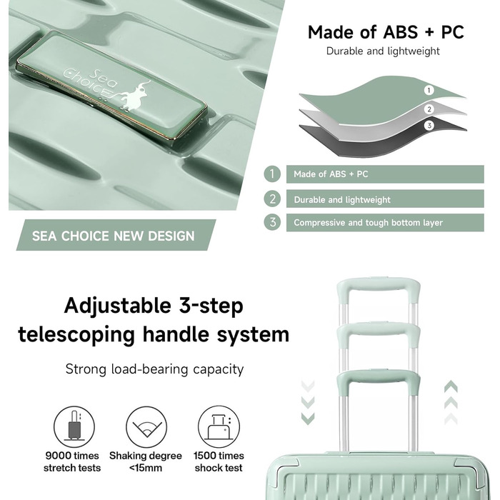Набір валіз Sea Choice: 3 валізи (55/65/75 см) + косметичка, білий, з TSA-замком, PC+ABS, для ручної поклажі