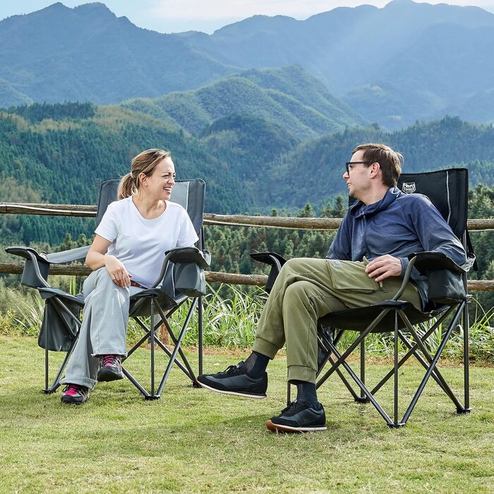 Кампінговий стілець розкладний Timber Ridge 2 шт, 200 кг, 63 см, з ізольованою сумкою-холодильником, чорний