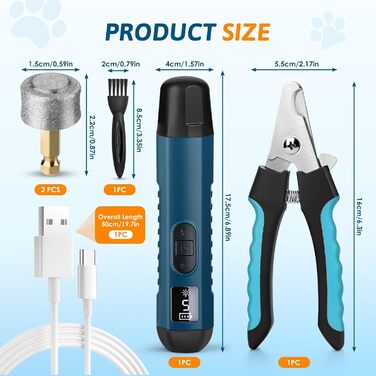 Шліфувальник та ножиці для обрізання кігтів собак, 5-ступеневий шліфувальник для собак з 2 LED-підсвітками. Підходить для великих, середніх та маленьких собак та котів