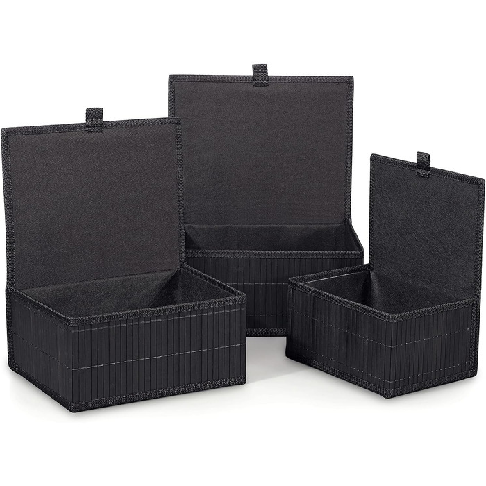 Honeycomb Storage Basket with Lid, Woven - Bamboo Decor Storage Boxes, Set of 3 Rattan Basket with Lid Woven Fabric Insert for Bathroom Kitchen Shelf Organization (Large/Medium/Small) (Black Box)