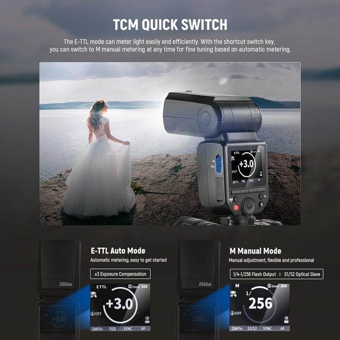 NEEWER Z880-C 2.4G 76W TTL Speedlite Flash для Canon з моделюючим світлом, швидким перемиканням та акумулятором 7.2V/3000mAh