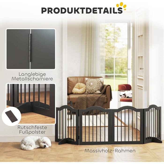 Захисний бар'єр для собак PawHut 5-секційний, 261.5 x 61 см, розкладний, з дверцятами, білий