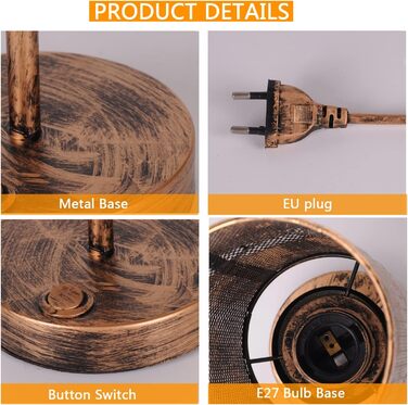 Промислова настільна лампа з металу, Е27, рустикальний стиль, ка́фільний абажур, вінтажна лампа Едісона для вітальні, з вимикачем (без лампочки), чорний колір, кругла, ретро