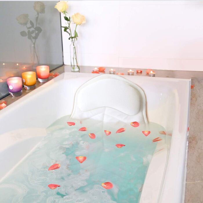 Bathtub Pillow Full Body Bath Pillow Cushion - Bathtub Mat with Headrest Supports Neck, Back and Legs - Hanging Hooks for Quick Drying Home Spa