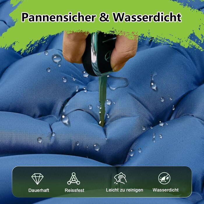 MEIJO Саморозгортальний килимок для кемпінгу, ізомат, туристичний килимок, самонадувна повітряна матрац для відпочинку на природі, похідів, кемпінгу, пляжу, блакитний & сірий