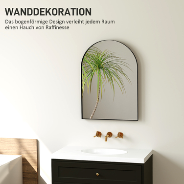 HOMCOM Curved Bathroom Mirror, 50 x 70 cm, Aluminum Frame Mirror, Decorative Mirror for Bathroom, Kitchen, Black
