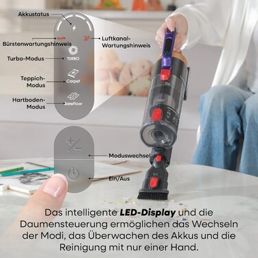 Бездротовий акумуляторний пилосос UNINELL HOME 48000Pa/550W з LED-дисплеєм та антизаплутана насадка. Підходить для килима, твердого покриття та шерсті тварин. Колір: фіолетовий