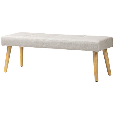 HOMCOM Bench, Upholstered Bench with Linen Look, Button Tufting, Bed Bench with Wooden Legs for Bedroom, Living Room, Hallway, 120 x 41 x 43 cm, Cream | Aosom