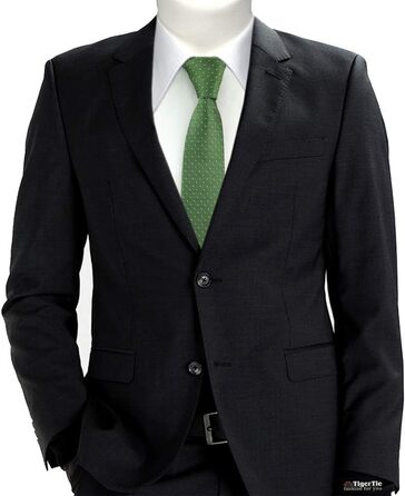 Краватка шовкова TigerTie вузька, зелено-срібляста в горошок | Дизайнерська краватка