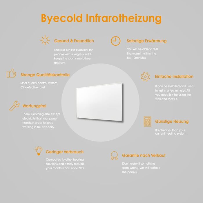 Інфрачервовий обігрівач Byecold Standgerät 300W з підставкою, інфрачервовий електрообігрівач, опалювальна панель, енергозберігаючий, захист від перегріву, білий