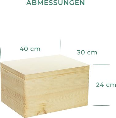Wooden box with lid - 40x30x24cm, Natural, FSC® - Multi-purpose box without handles - Storage box | Memory box | Craft & Gift box