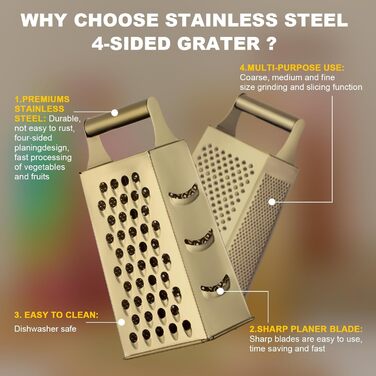 Терка кухонна YDware з нержавіючої сталі, квадратна, 23.7 см, для овочів, 1 шт. (Champagne Gold)