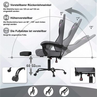 Ігрове крісло FIVMEN Ergonomic Gaming Chair з масажним подушкою, підніжкою та підголівником, ергономічний офісний стілець для геймерів (Сірий/Фіолетовий)