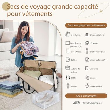 Сумка-органайзер для подорожей 50 л, 2-в-1: сумка та водонепроникне взуття з антизминальним системою для жінок та чоловіків – ідеально для ділових поїздок та відпочинку (Бежевий)