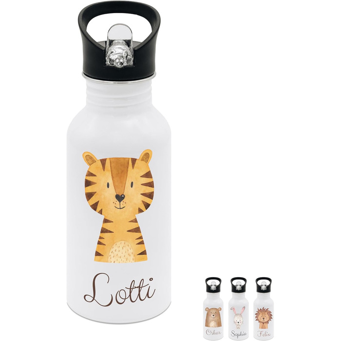 Дитяча термопляшка з нержавіючої сталі з іменем Wunderwunsch® - 500 мл, з трубочкою, персоналізований подарунок для дитини (Тигр)