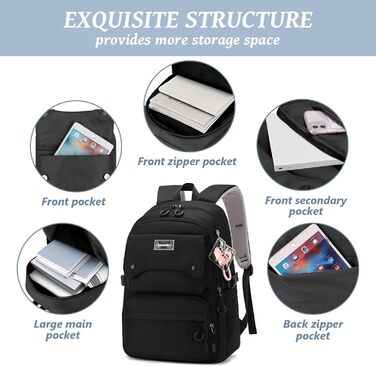 Шкільний рюкзак для дівчаток та хлопців підлітки, рюкзак для жінок та чоловіків, рюкзак для ноутбука 15,6 дюймів, повсякденний туристичний рюкзак, водонепроникний рюкзак, рюкзак для коледжу (#5 Чорний-b)