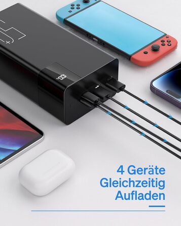 Power Bank 50000mAh: Портативний зарядний пристрій з великою ємністю 2×25000mAh, швидка зарядка 22,5W, ліхтарик, чорний