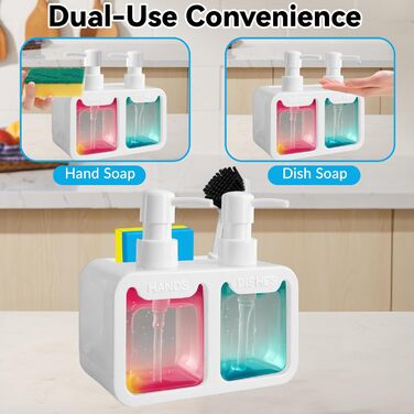 Набір диспенсерів для кухні: дозатор мийного засобу та рідкого мила з тримачем для губки та щітки - 4 в 1 органайзер для раковини (білий)