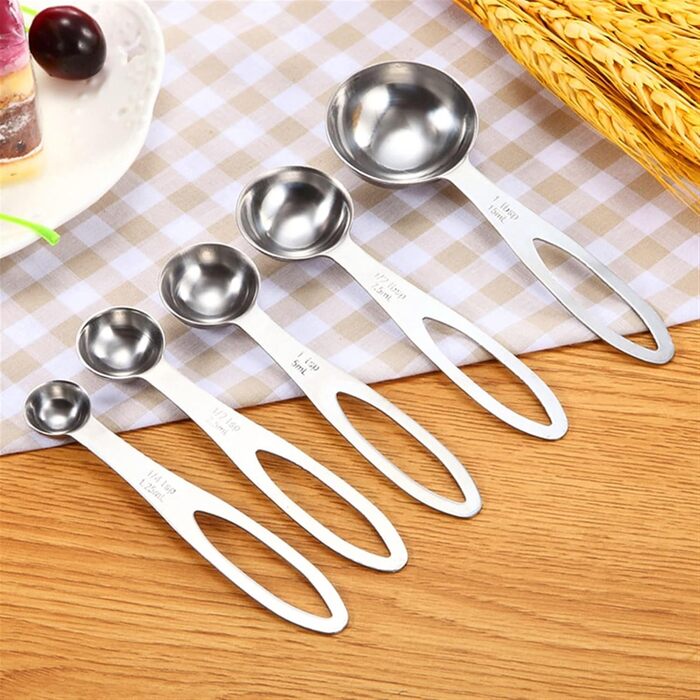 FBHappiness 5-Piece Stainless Steel Measuring Spoon Set, Teaspoon, Coffee, Sugar, Measuring Cup for Powder and Spices, Kitchen Utensils for Cooking and Baking (Color: 5 Pieces) (5 Pieces)