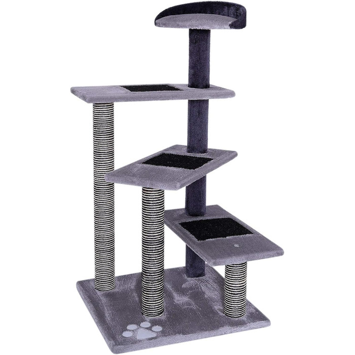 Драбина для котів Lionto з 3 платформами та затишним лежанкою, висота 100 см, котячий будиночок з сизалевим мотузком та м'яким плюшем, підходить для кошенят та великих котів, ідеальний догляд за кігтями, сірий/світло-сірий