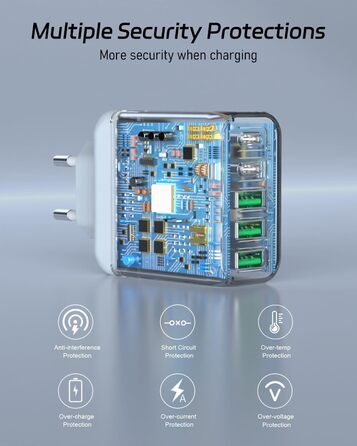 Багатопортовий зарядний пристрій Gcstnn 50W з 2 USB-C та 3 USB-A портами (білий) - для iPhone, iPad, Samsung Galaxy, Google