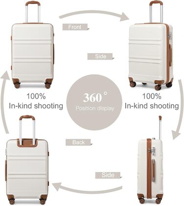 Набір валіз KONO 4 в 1 з косметичкою, ABS, великий, середній, маленький, з TSA замком (кремовий білий)