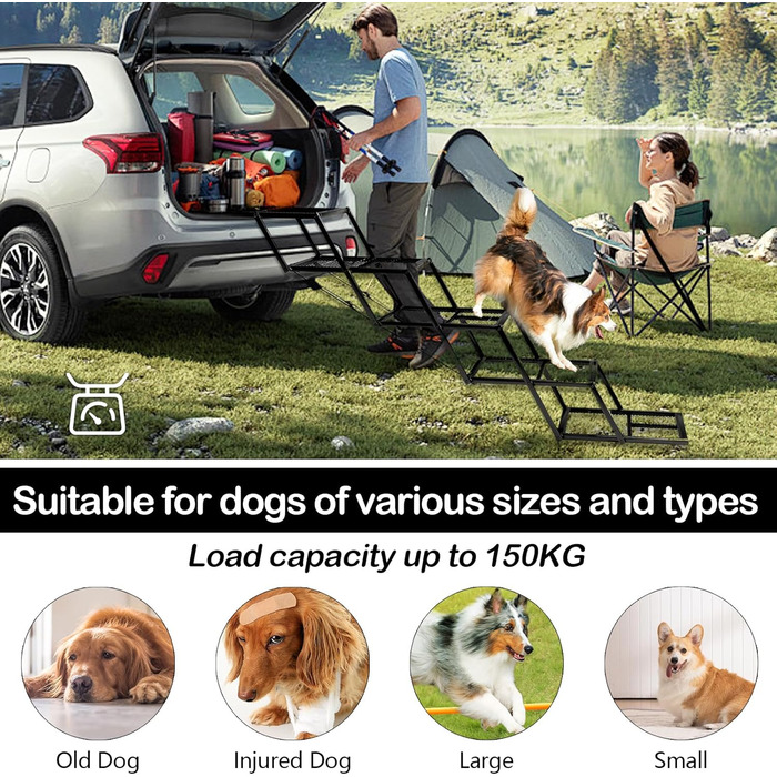 Східці для собак Hunderampe з 5 ступенів, складані, для вантажівок та SUV, регульована висота 35-90 см, до 100 кг