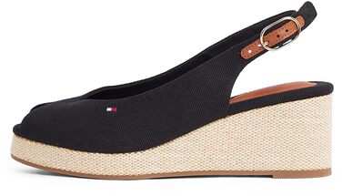 Сандалі жіночі Tommy Hilfiger Flag Mid Wedge Espad SLIN чорні (35 EU) - Стильні шкіряні босоніжки на танкетці