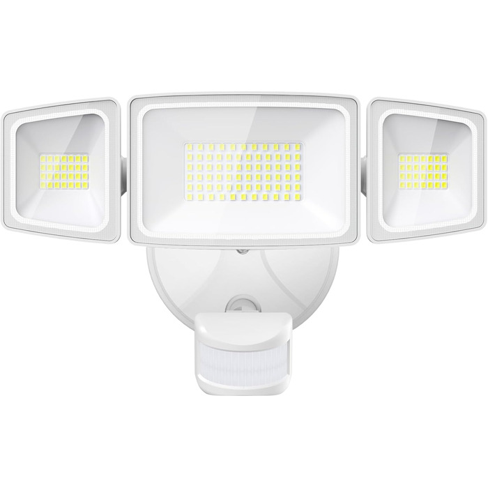 Onforu LED Floodlight with Motion Sensor Outdoor 55W, 5000 LM LED Floodlight, Outdoor Spotlight with Adjustable 3 Heads, 6500 K Cold White Spotlight, IP65 Waterproof Floodlight for Garage, Garden, Yard (White)