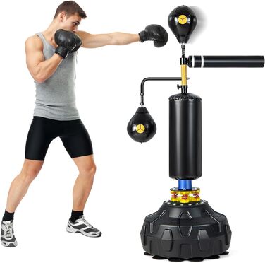 GYMAX Box Speed Trainer: регульована Standboxsack з 2 рефлекс-м'ячами та 360° поворотним кріпленням, заповнюється піском/водою, для боксу, муай-тай, MMA (дорослих та підлітків)