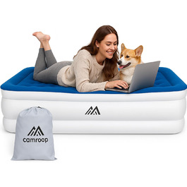 Надувний матрац для одного спального місця, 190 x 99 x 46 см, з вбудованим насосом, для дому, подорожей та кемпінгу, Максимальне навантаження: 300 кг, Колір: блакитний та білий