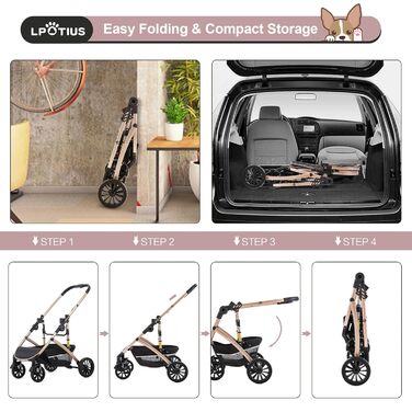 3 в 1 Візок для собак з знімним сидінням для подорожей, переноска для собак, складаний, візок для домашніх тварин для дітей до 25 кг, Рожевий, Шампань, 25 кг