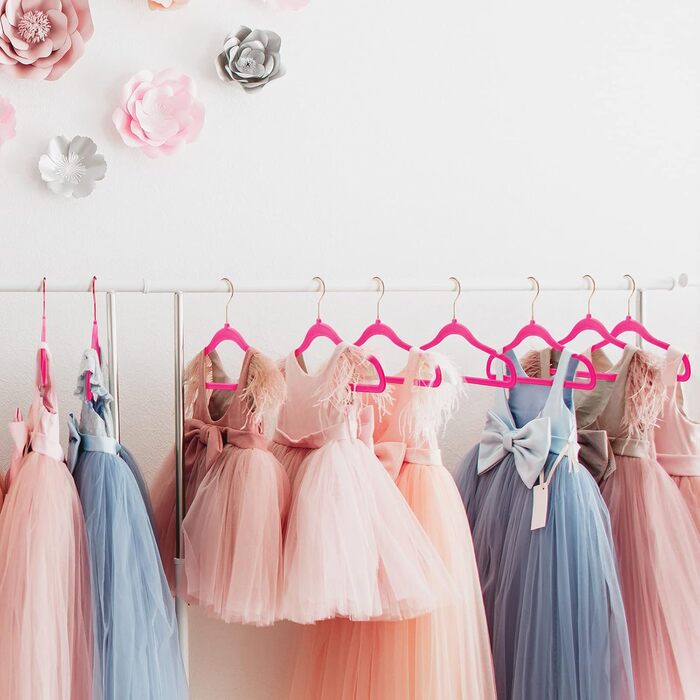 Дитячі вішалки для одягу HOUSE DAY, 60 шт., преміум-якість, ультратонкі, антиковзні, рожеві, 35,6 см