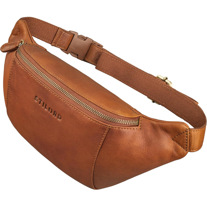 STILORD 'Pino' Елегантна поясна/грудна сумка з натуральної шкіри для жінок та чоловіків. Компактна, вінтажна, в стилі 'Pino', колір: кара-коньяк