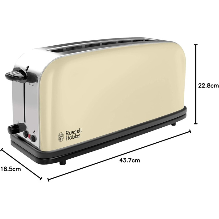 Тостер Russell Hobbs Colours+ з широким слотом, 2 скибки, нержавіюча сталь, кремовий, 1000 Вт, підставка для булочок, 6 режимів підсмажування, функція розморожування