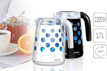 Електричний чайник MPM MCZ-85/G1, 1.7 л, без BPA, бездротовий, 360° обертання, антинакипний фільтр, автовимкнення, чорний, 2200W