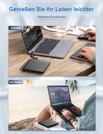Зовнішній CD/DVD привід USB 3.0 та USB-C, ультратонкий оптичний накопичувач CD DVD +/-RW ROM для ноутбука, ПК, MacBook (Windows, macOS, Linux), чорний