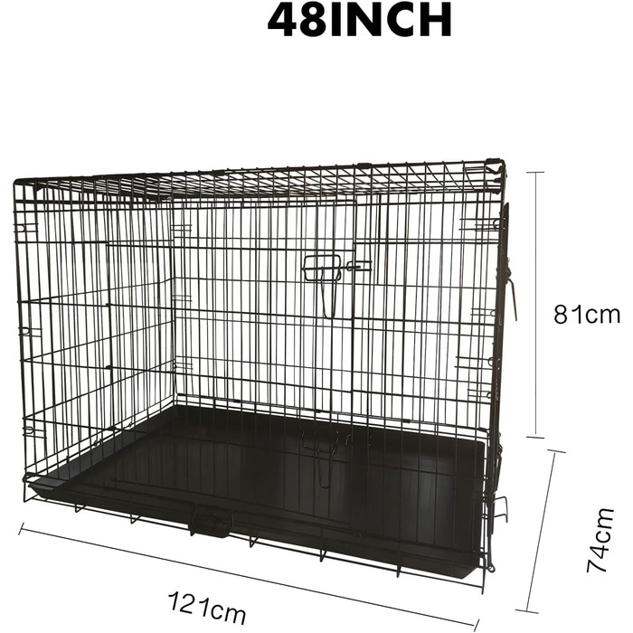 Клітка для собак 60 x 43 x 48 см, розкладний транспортний відсік з 2 дверцятами, металева переноска для тварин, вольєр, переноска для собак в авто, гніздо з піддоном