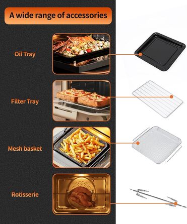Аерофритюрниця 14 л Emphsism, міні-піч Airfryer XXL 1800 Вт, 11 програм, LED-екран, 4 аксесуари (шампур, решітка тощо), з рецептурником