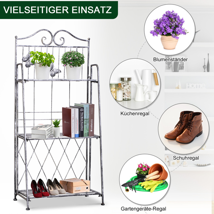 Outsunny Plant Shelf, Plant Stand, Flower Shelf, Flower Stand, Flower Ladder, Garden Shelf, 3 Tiers, Metal, Silver Gray, 44 x 25 x 96 cm